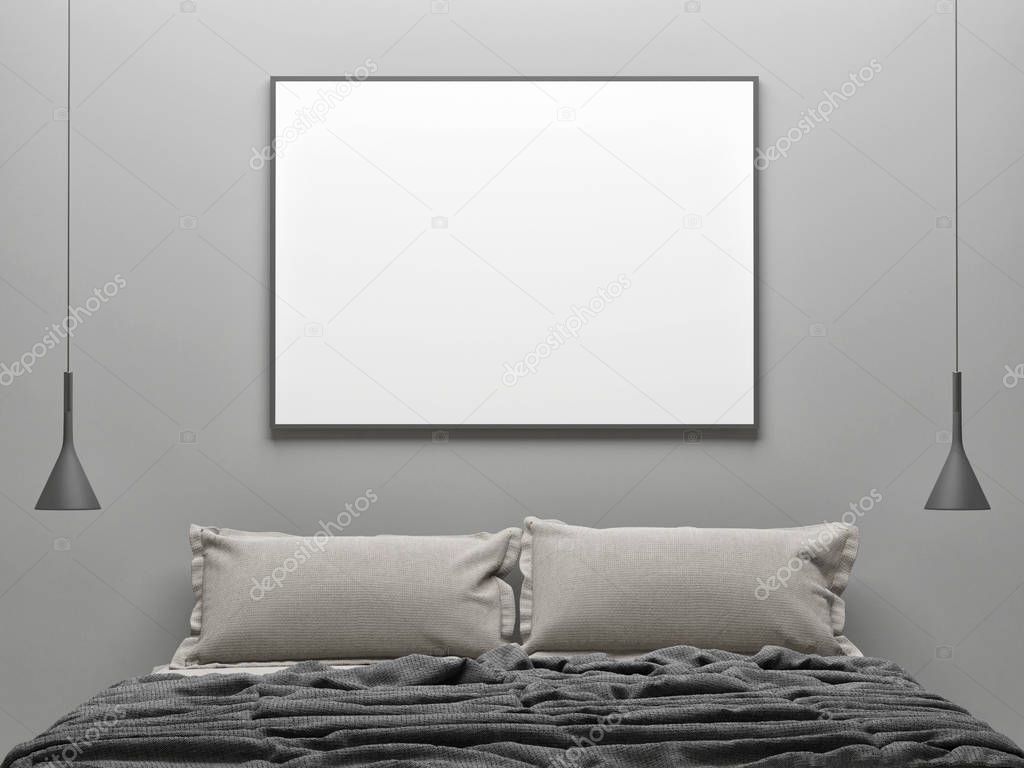 Interior concept bedroom, white poster background