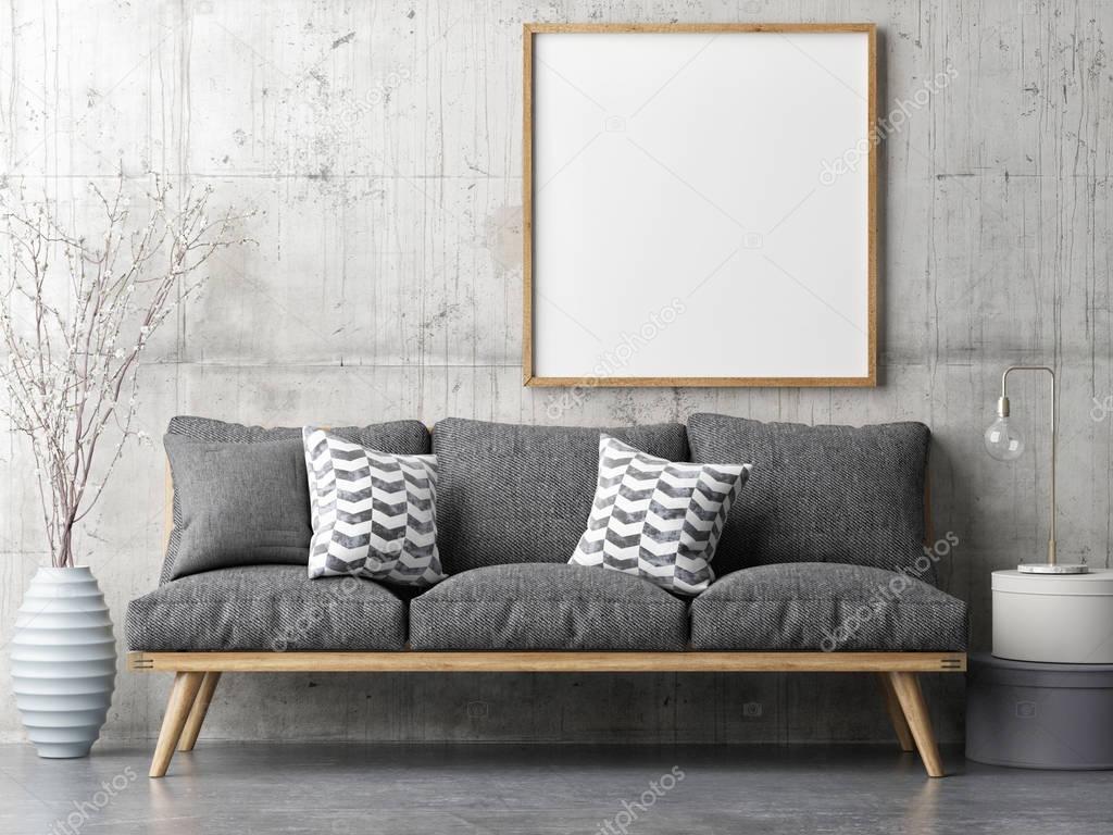 Poster with retro sofa, minimalism interior concept