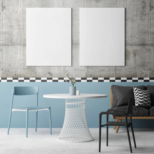 Woonkamer interieur concept met twee mock up posters op betonnen muur — Stockfoto