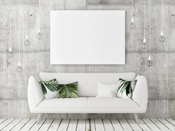 Mock up poster with white sofa, minimalism design — Stock Photo, Image