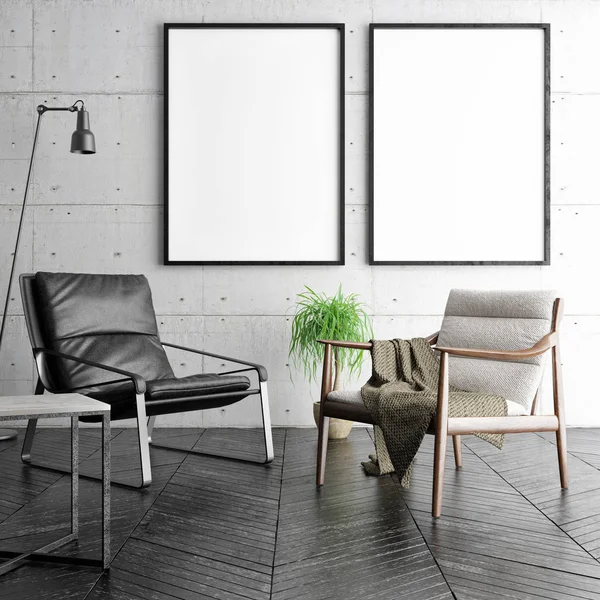 Mock up posters in hipster living room — Stock Photo, Image