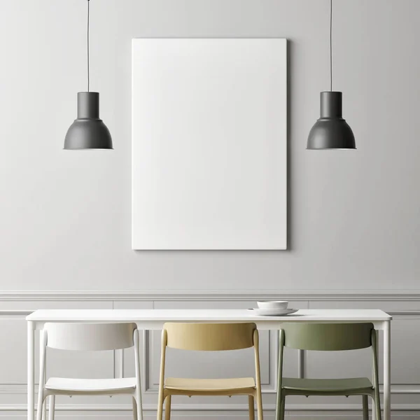 Drei Stuhl im Speisesaal mit Poster-Attrappe, — Stockfoto