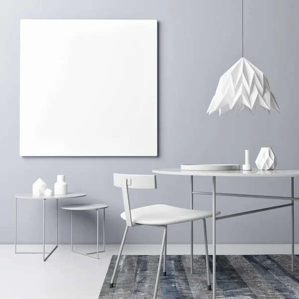 Innenraumkonzept graue Farbe mit Poster-Attrappe — Stockfoto