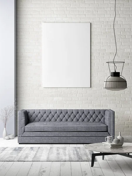 Mock up poster on white brick wall, hipster loft — Stock Photo, Image