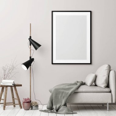 Poster, yenilikçi iç arka planda İskandinav stili yukarı alay