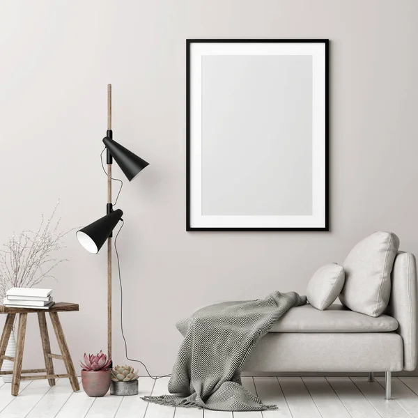 Poster, yenilikçi iç arka planda İskandinav stili yukarı alay