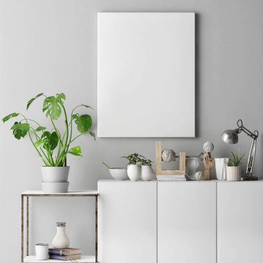 Poster gri Duvar Dekorasyon seti, 3d render, 3d çizim ile alay