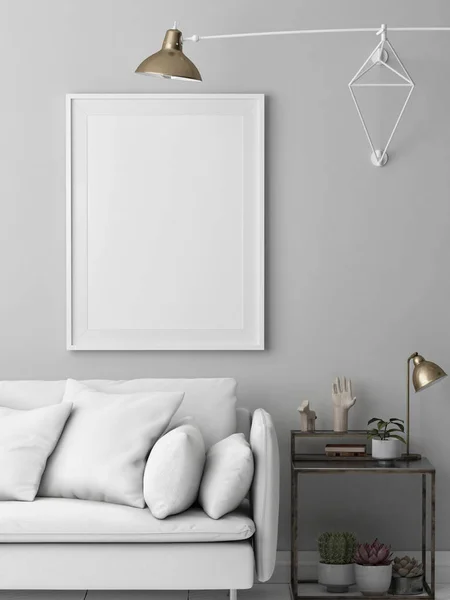 Simular Cartel Loft Blanco Hipster Con Muebles Modernos Render Ilustración —  Fotos de Stock