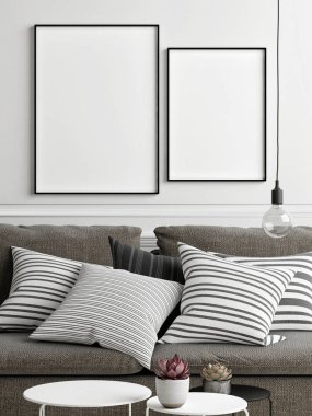 İskandinav ev sahte kadar posterler, 3d render, 3d çizim ile