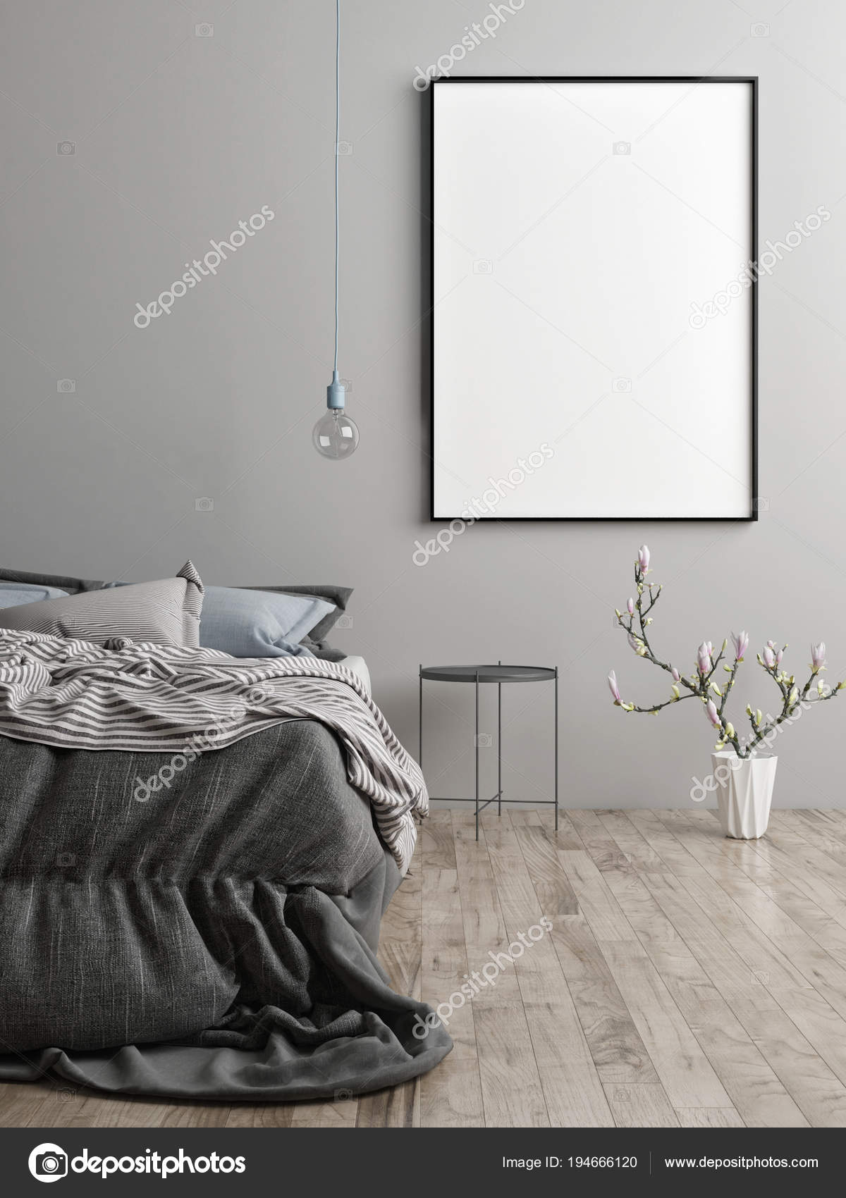 Mock Poster Bedroom Scandinavian Design, Scandinavian Designs Bed Frame