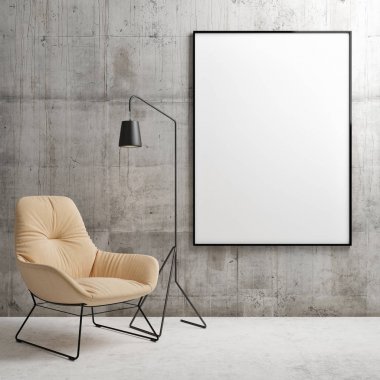 Koltuk, 3d render, 3d çizim ile beton duvara poster kadar alay