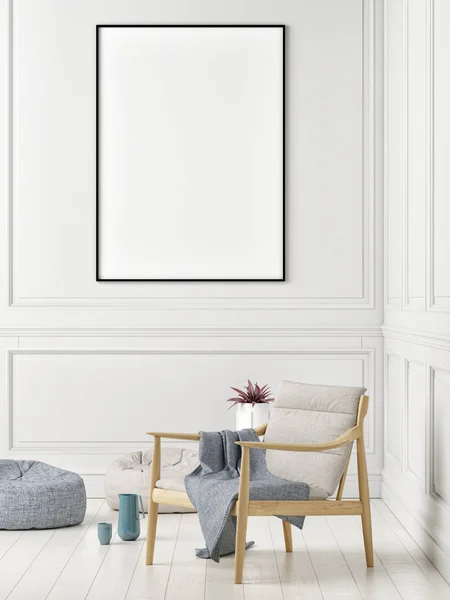 Poster Attrappe Skandinavisches Wohnzimmer Mit Sessel Render Illustration — Stockfoto