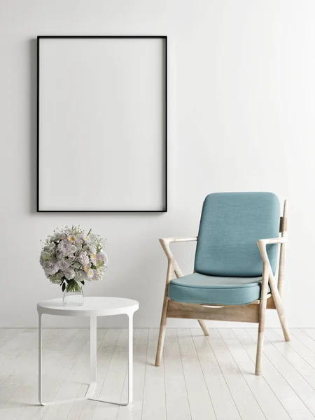 フレームのビッグブルーの椅子を のレンダリング イラストのモックアップ — ストック写真