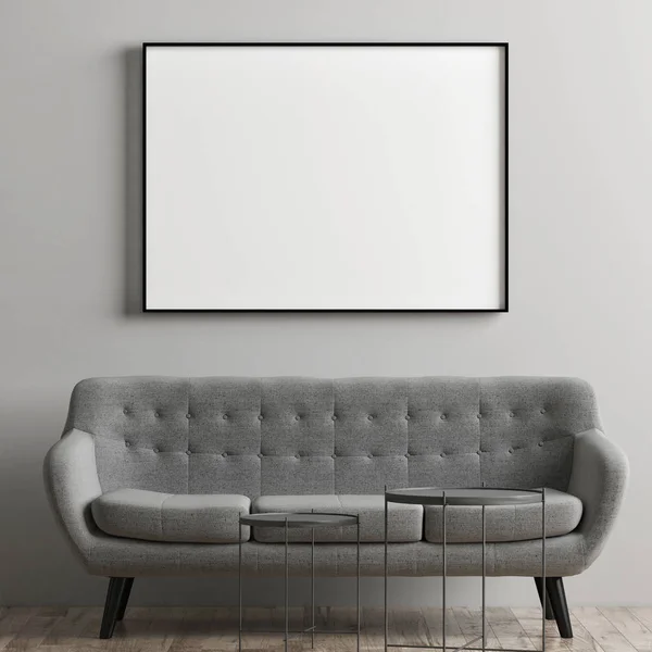 快適な灰色のソファー のレンダリング イラストレーション ポスターのモックアップします — ストック写真
