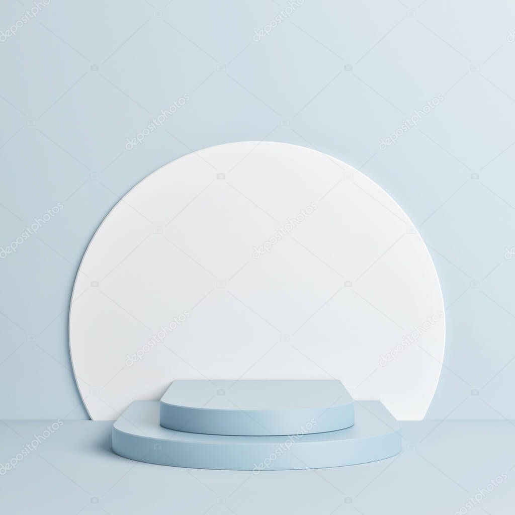 Mock up scene blue geometry podium, background for product rendering, 3d illustration, 3d render
