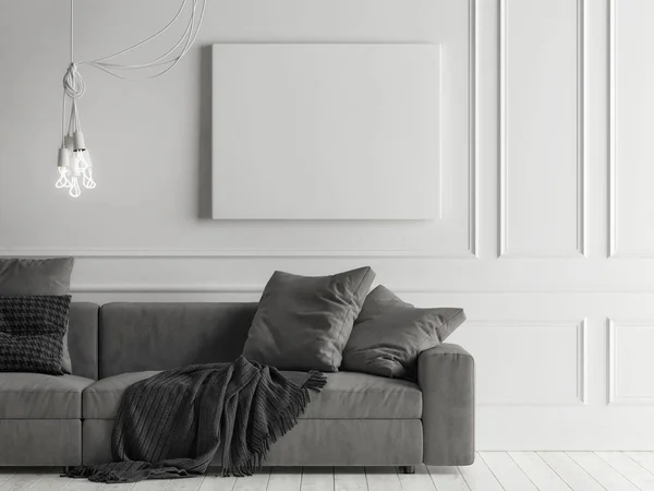 Modellera Upp Affisch Skandinavisk Dekoration Modell Upp Studio Soffa Och — Stockfoto