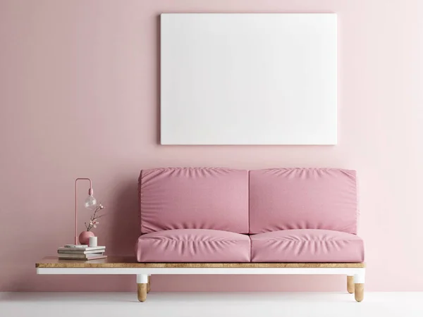 Mock Poster Pink Sofa Pink Wall Background Render Illustration — Stock Photo, Image