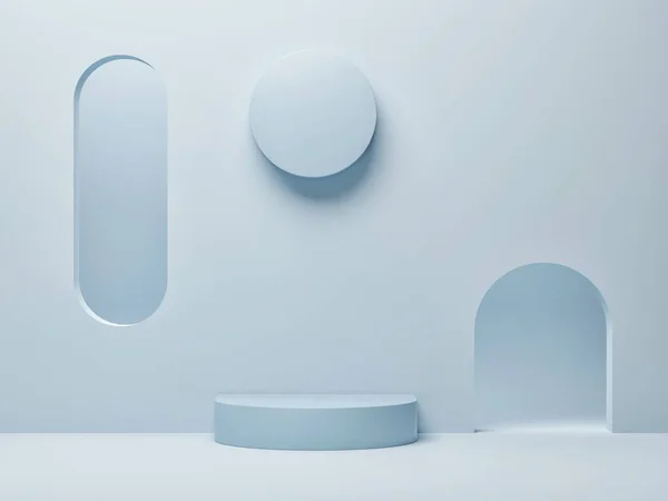 Abstract minimalism podium for product presentation, blue background, 3d render, 3d presentation