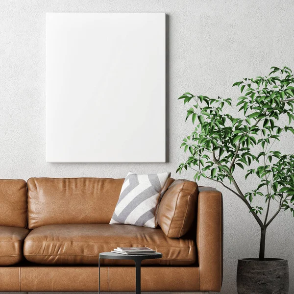 Poster Attrappe Skandinavischen Wohnzimmer Auf Weißem Wandhintergrund Render Illustration — Stockfoto