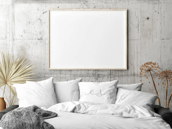 Mock up poster in living room Scandinavian design, Comfortable sofa, 3d illustration, 3d render