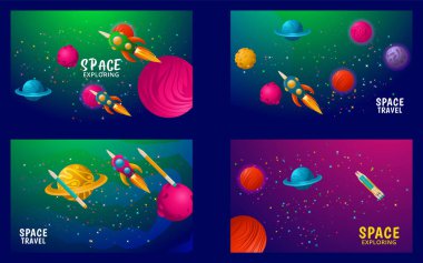 afiş şablonlar kümesi. evren. alanı. uzay yolculuğu. Tasarım. vektör çizim
