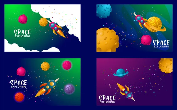 Conjunto de modelos de banner. Universo. espaço. viagem espacial. design. ilustração vetorial — Vetor de Stock