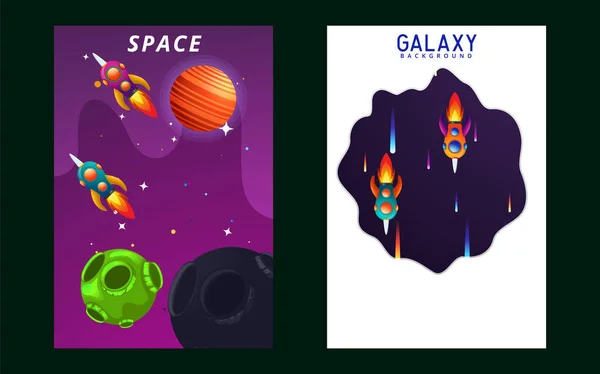 Conjunto de banners espaciales. ilustración vectorial. diseño de cubierta. cielo, planetas y estrellasRocket concepto de viaje espacial. Galaxy diseño del juego. Ilustración vectorial — Vector de stock