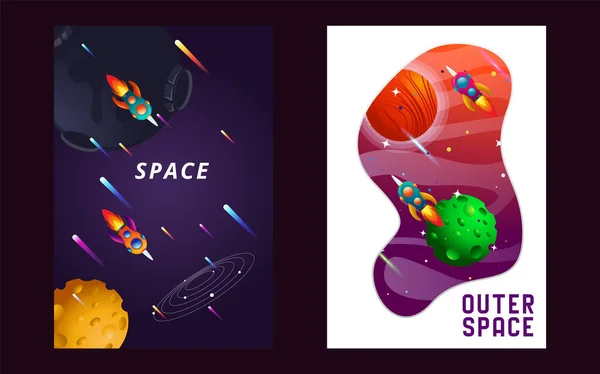 Conjunto de plantillas de banner. universo. espacio. viaje espacial. diseño. ilustración vectorial — Vector de stock