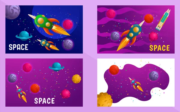 여러 개의 공간 표지가 있습니다. 벡터 일러스트. 표지 디자인. 하늘, 행성, 별들의 우주 여행이라는 개념입니다. 갤럭시 게임 디자인. 벡터 일러스트 — 스톡 벡터