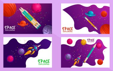 Uzay, yıldızlar arası seyahatler ve evren konularında vektör illüstrasyon. vektör illüstrasyonu