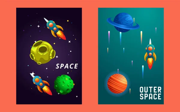 Conjunto de modelos de banner. Universo. espaço. viagem espacial. design. ilustração vetorial — Vetor de Stock