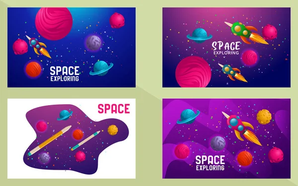 Conjunto de modelos de banner. Universo. viagem espacial. design. ilustração vetorial — Vetor de Stock