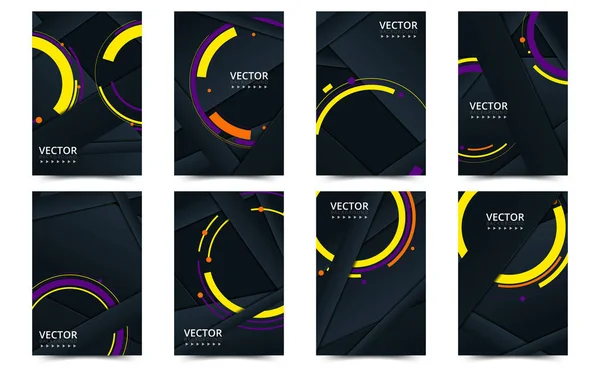 Conjunto de plantilla de portada negra para folleto, informe, catálogo, revista, libro, folleto. Concepto de vector creativo. Ilustración vectorial — Vector de stock