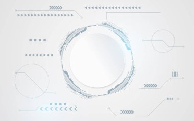 Gri beyaz soyut teknoloji geçmişi ve çeşitli teknoloji unsurları yüksek teknoloji iletişim konsepti. Vektör illüstrasyonu