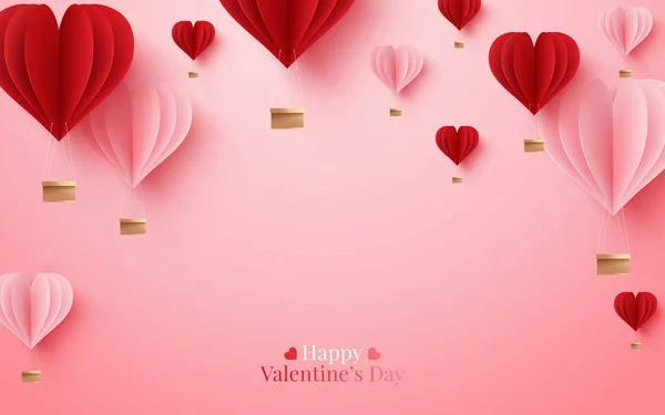 Valentines του σχεδιασμού τέχνη χαρτί, περιέχουν ροζ καρδιές και σύννεφα. Εικονογράφηση διανύσματος — Διανυσματικό Αρχείο