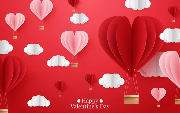 Illustration of love and valentine day,Origami made hot air balloon flying. Vector illustration — Stock Vector