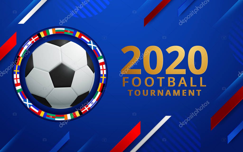 Vector illustration of a football cup 2020. design of a stylish background for the soccer championship. vector realistic 3d ball. Vector illustration