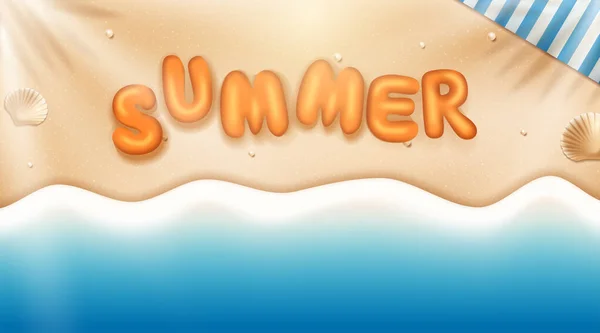 Sommerurlaubsbanner mit glitzerndem Meer und blauem Himmel. Vektorillustration — Stockvektor