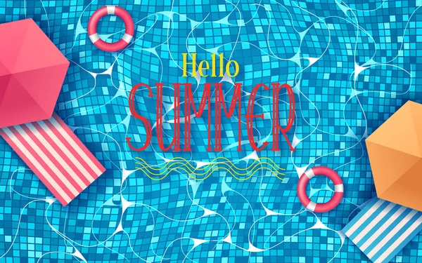 Иллюстрация летних каникул. Вид сверху на бассейн с чистой водой. Векторная иллюстрация — стоковый вектор