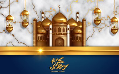 Müslüman cemaati için altın cami kavramı kutsal Ramazan ayı Kareem. Vektör İllüstrasyonu