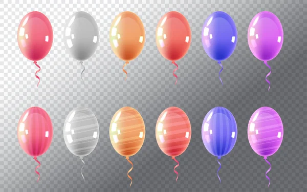 Set Von Realistischen Vektor Bunten Luftballons Mit Licht Reflektiert Isoliert — Stockvektor