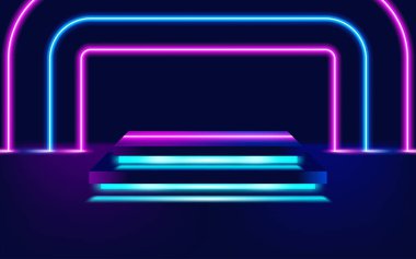 Neon parlak çizgiler, sihirli enerji uzay ışığı konsepti. Vektör İllüstrasyonu