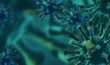 Coronavirus hastalığı COVID-19 enfeksiyon tıbbi illüstrasyon. Patojen solunum gribi covid virüs hücreleri. 3B Hazırlama