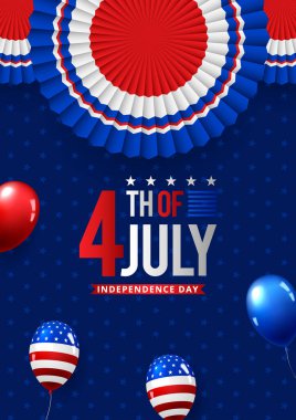 4 Temmuz 'da. 4 Temmuz bayram afişi. ABD Bağımsızlık Günü afişi. Vektör illüstrasyonu