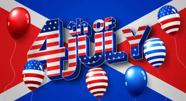 Modèle Bannière Jour Indépendance États Unis Drapeau Ballons Américains Illustration — Image vectorielle