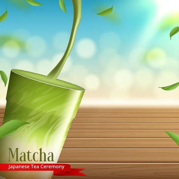 Cold Iced Green Tea Latte Med Matcha Och Mjölk Generisk — Stock vektor