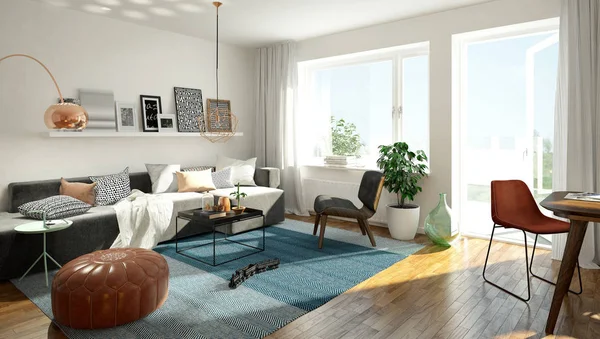 Skandinávský obývací pokoj — Stock fotografie