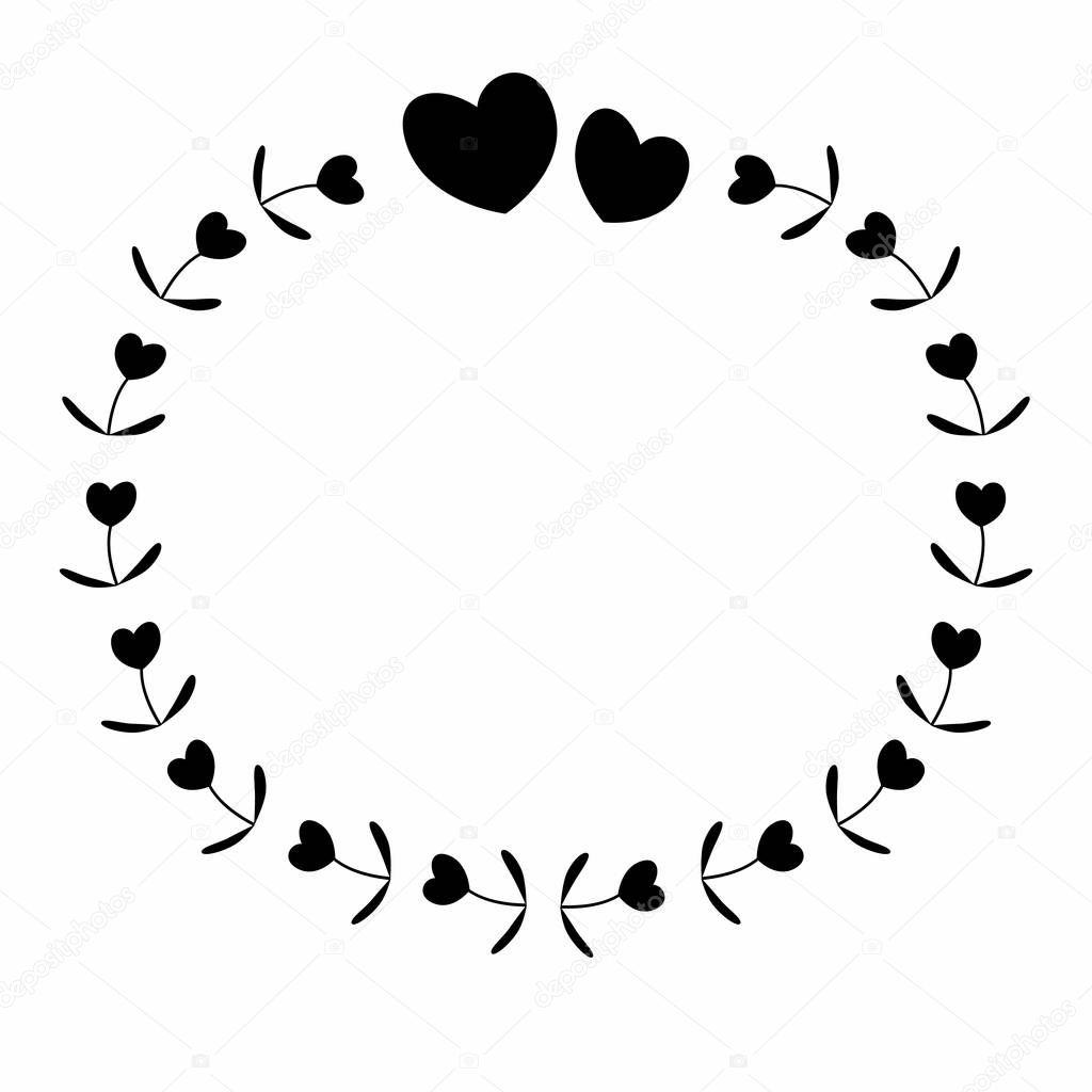 Download Round frame with black silhouettes of flowers and hearts ...