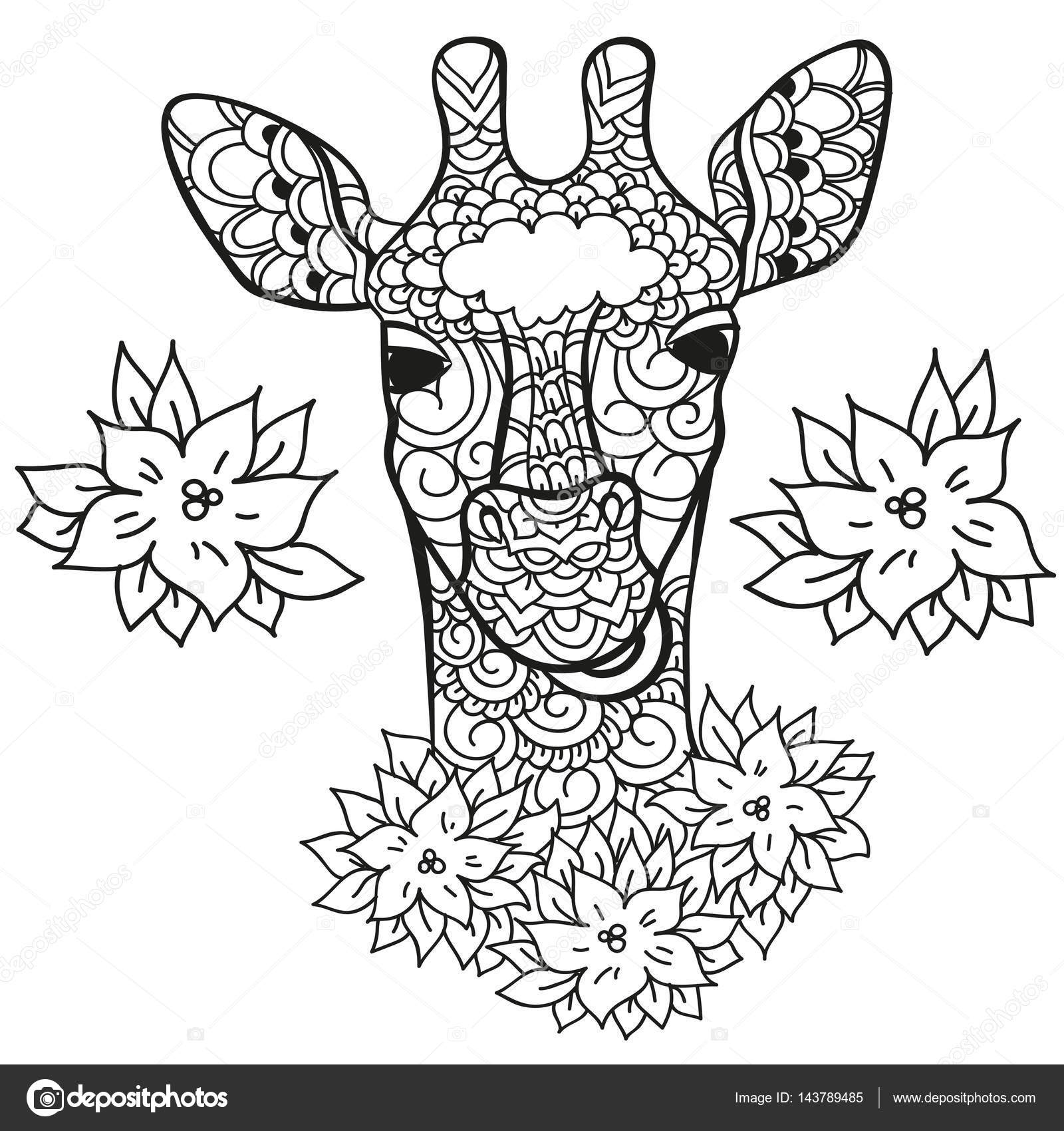 Girafe dans doodle stylee Anti stress page   colorier pour les adultes et les enfants Animaux Zen