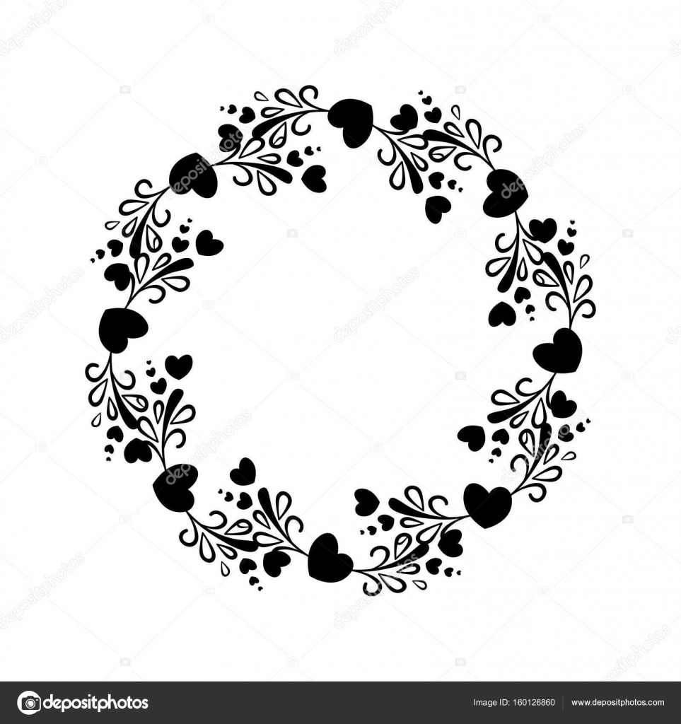 Silueta corazon para imprimir | Elegante marco redondo blanco y negro